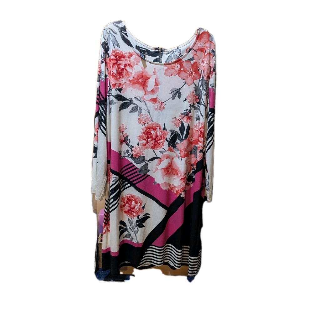 Alfani Dress Size XL "Prima Bloom" Floral Striped Back Zipper Long Sleeve‎ NWT